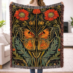 Art Nouveau Butterfly Woven Blanket Vintage Insect Floral Tapestry Nature Inspired Decorative Throw