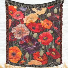 Poppy Woven Blanket, Bold Floral Tapestry, Garden Inspired Cozy Decorative Throw