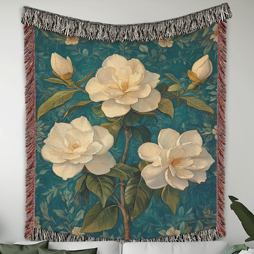 Vintage Gardenias Throw Blanket, Floral Picnic Blanket, William Morris Inspired Blanket, Living Room Couch Blanket, Nature-Inspired Blanket