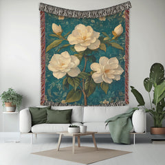 Vintage Gardenias Throw Blanket, Floral Picnic Blanket, William Morris Inspired Blanket, Living Room Couch Blanket, Nature-Inspired Blanket