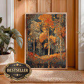 Golden Forest Wall Art Print, Autumn Trees Canvas, Rustic Nature Decor, Woodland Landscape Art, Warm Fall Home Decor Gift