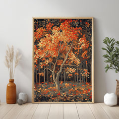 Rustic Autumn Wall Art Print, Vintage Woodland Canvas Decor, Fall Nature Landscape Art, Cozy Cottagecore Farmhouse Decor