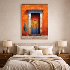 Terracotta Doorway Wall Art Print, Large Framed Sunbaked Adobe Door Canvas Decor, Warm Desert Living Room Wall Decor, Rustic Entry Home Art