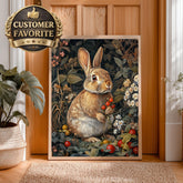 Vintage Bunny Wall Art Print, Woodland Rabbit Floral Canvas Decor, Rustic Cottagecore Animal Farmhouse Wall Decor Nature Gift