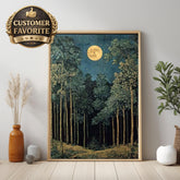 Moonlit Forest Wall Art, Night Landscape Canvas Print, Mystical Woodland Framed Art, Dark Nature Decor, Celestial Forest Home Accent