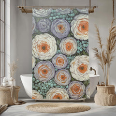 Cottage Garden Shower Curtain, Soft Floral Bathroom Decor, Vintage Botanical Bath Panel, Rustic Flower Curtain Gift