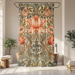 William Morris Style Shower Curtain, Vintage Botanical Bathroom Decor, Floral Pattern Bath Panel, Cottagecore Curtain Gift