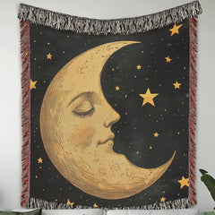 Celestial Moon Woven Blanket, Mystical Throw Blanket Couch, Woven Cotton Blanket, Moon Lover Picnic Blanket, Living Room Couch Bed Blanket