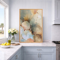 Seashell Wall Art, Coastal Neutral Abstract Framed Canvas, Soft Beach Shell Print, Ocean Inspired Decor, Minimalist Coastal Artwork