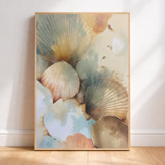 Seashell Wall Art, Coastal Neutral Abstract Framed Canvas, Soft Beach Shell Print, Ocean Inspired Decor, Minimalist Coastal Artwork