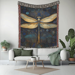 Dragonfly Throw Blanket Couch, Mystical Bed Blanket, William Morris Inspired Blanket, Picnic Blanket, Woven Cotton Blanket, Cozy Blanket