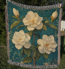 Vintage Gardenias Throw Blanket, Floral Picnic Blanket, William Morris Inspired Blanket, Living Room Couch Blanket, Nature-Inspired Blanket