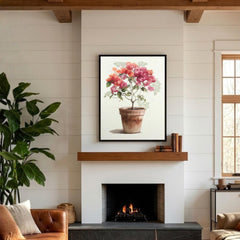Bougainvillea Plant Wall Art Canvas, Potted Floral Wall Decor, Mediterranean Plant Wall Art Print, Kitchen Shelf Wall Decor Canvas
