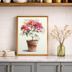Bougainvillea Plant Wall Art Canvas, Potted Floral Wall Decor, Mediterranean Plant Wall Art Print, Kitchen Shelf Wall Decor Canvas