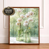 Cotton Stems Wall Art Canvas, Farmhouse Kitchen Wall Decor, Large Framed Rustic Bottle Vase Wall Art Print, Neutral Tabletop Decor Canvas