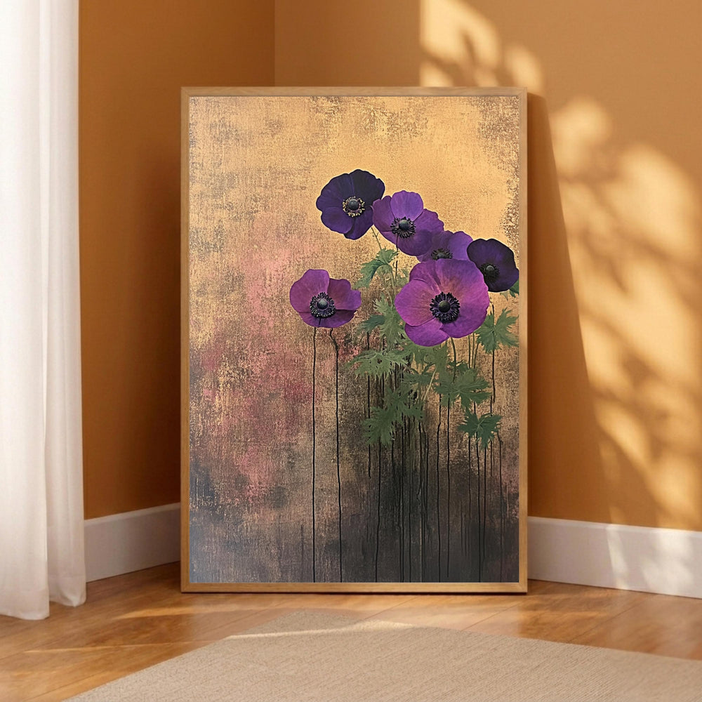 Poppy Flower Wall Art Print, Purple Floral Wall Decor, Moody Botanical Artwork, Modern Flower Canvas Art, Elegant Home Decor