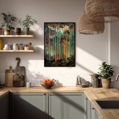Tall Trees Wall Art, Forest Landscape Print, Teal Green Woodland Decor, Modern Nature Canvas, Vertical Forest Artwork for Living Room