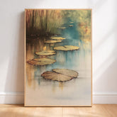 Lily Pad Pond Wall Art, Serene Water Landscape Print, Botanical Nature Decor, Neutral Calm Artwork, Zen Pond Framed Canvas