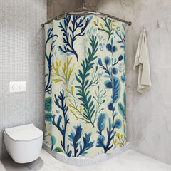 Seaweed Shower Curtain, Coastal Botanical Bathroom Decor, Ocean Plant Bath Curtain, Nautical Bathroom Style