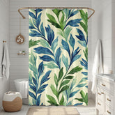 Botanical Leaf Shower Curtain, Blue Green Bathroom Decor, Nature Inspired Bath Curtain, Modern Coastal Bathroom
