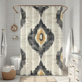 Neutral Ikat Shower Curtain, Modern Tribal Bathroom Decor, Beige Black Bath Curtain, Minimal Pattern Style