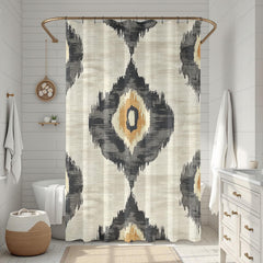 Neutral Ikat Shower Curtain, Modern Tribal Bathroom Decor, Beige Black Bath Curtain, Minimal Pattern Style