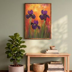 Purple Iris Wall Art Print, Bold Floral Botanical Decor, Vibrant Home Interior Canvas, Colorful Flower Wall Decor, Modern Botanical Artwork