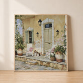 French Country Porch Wall Art, Rustic Cottage Print, Farmhouse Patio Decor, Vintage Home Exterior Canvas, Cozy Cottage Artwork