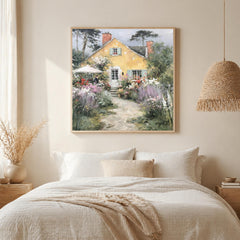 Yellow Cottage Garden Wall Art, Cottagecore Landscape Artwork Print, English Cottage Decor, Floral Countryside Canvas, Rustic Home Accent