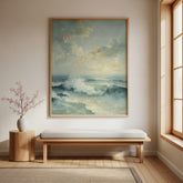 Coastal Seascape Wall Art Canvas, Ocean Waves Print, Beach House Decor, Soft Blue Ocean Art, Modern Coastal Farmhouse Wall Art