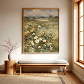 Wildflower Meadow Wall Art Canvas, Vintage Botanical Landscape Print, Rustic Cottage Field Flowers, Nature Inspired Home Decor