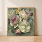 Blush Rose Bouquet Wall Art, Vintage Floral Canvas Print, Cottagecore Flower Decor, Soft Pastel Garden Artwork, French Country Home Accent