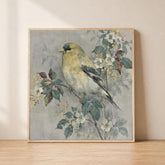 Yellow Finch Wall Art, Vintage Bird Print, Cottagecore Nature Framed Canvas, Botanical Bird Artwork, Rustic Farmhouse Home Decor