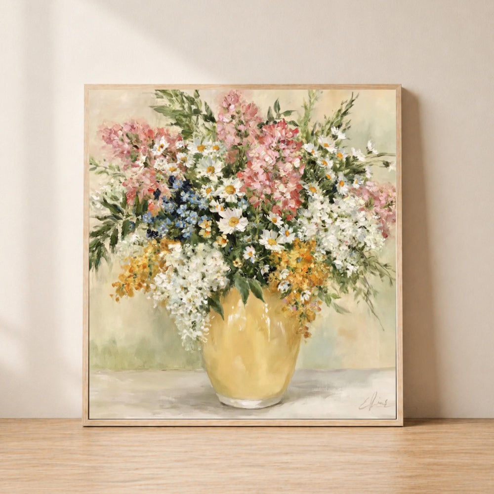 Wildflower Vase Wall Art, Impressionist Floral Still Life Print, Cottagecore Decor, Rustic Garden Bouquet Artwork, Vintage Flower Canvas