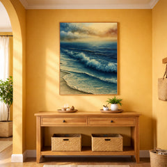 Ocean Waves Portrait Wall Art Print, Framed Art Print for Living Room, Coastal Beach Wall Decor, Aqua Blue Neutral Seascape