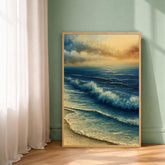 Ocean Waves Portrait Wall Art Print, Framed Art Print for Living Room, Coastal Beach Wall Decor, Aqua Blue Neutral Seascape