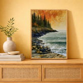 Rocky Coast of Maine Wall Art Print, Coastal Landscape Canvas Decor, Rustic Ocean Cliff Artwork, New England Seascape Wall Art