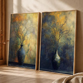 Set of 2 Moody Still Life Wall Art, Rustic Vase Framed Canvas Prints Duo, Dark Botanical Artwork, Neutral Modern Home Decor
