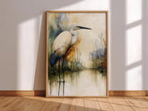 Minimalist Egret Wall Art, Neutral Coastal Framed Canvas, Elegant Bird Artwork Prints, Modern Nature Home Decor