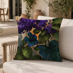 Summer Outdoor Patio Pillow, Purple Floral Throw Pillow, Moody Botanical Cushion Cover, Hydrangea Pillowcase, Elegant Decor Accent