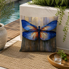 Blue Dragonfly Outdoor Pillow, Moody Nature Cushion Cover, Elegant Insect Pillowcase, Botanical Throw Pillow, Coastal Decor Accent
