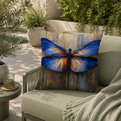 Blue Dragonfly Outdoor Pillow, Moody Nature Cushion Cover, Elegant Insect Pillowcase, Botanical Throw Pillow, Coastal Decor Accent