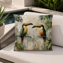 Toucan Outdoor Pillow, Tropical Bird Cushion Cover, Jungle Patio Decor, Coastal Resort Throw Pillow, Botanical Pillowcase