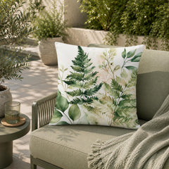 Fern Fronds Outdoor Pillow, Botanical Green Cushion, Nature Patio Pillow, Organic Porch Decor, Neutral Garden Pillowcase