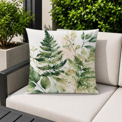Fern Fronds Outdoor Pillow, Botanical Green Cushion, Nature Patio Pillow, Organic Porch Decor, Neutral Garden Pillowcase