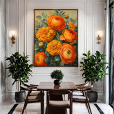 Marigold Flower Wall Art, Canvas Print, Poster, Framed Canvas, Warm Botanical Decor, Vintage Garden Artwork For Cozy Bedroom Accent
