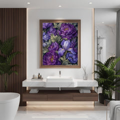 Purple Peony Wall Art, Canvas Print, Poster, Framed Canvas, Iris Flower Decor, Vintage Botanical Artwork For Dining Room Accent Print