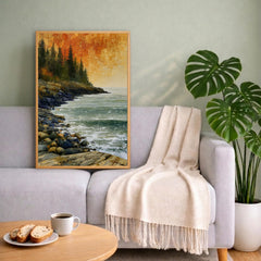 Rocky Coast of Maine Wall Art Print, Coastal Landscape Canvas Decor, Rustic Ocean Cliff Artwork, New England Seascape Wall Art