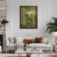Green Forest Wall Art, Canvas Print, Poster, Framed Canvas, Birch Tree Decor, Woodland Mountain Artwork For Bathroom Spa Decor Accent