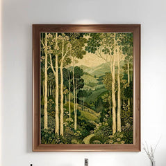 Green Forest Wall Art, Canvas Print, Poster, Framed Canvas, Birch Tree Decor, Woodland Mountain Artwork For Bathroom Spa Decor Accent